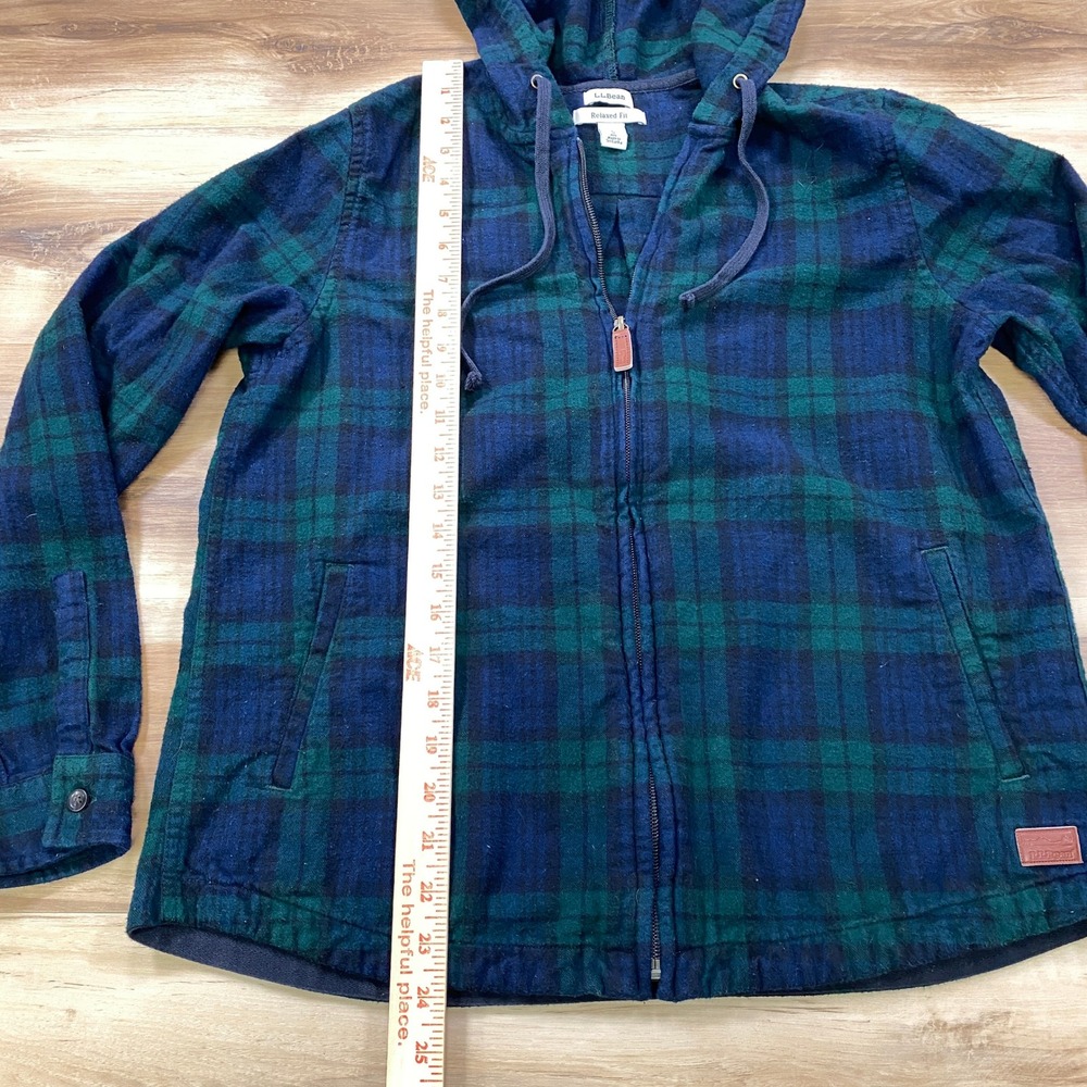 L.L. Bean Flannel Hoodie Womens Small Heritage Cotton Relaxed Fit Scotch Plaid - Picture 5 of 9